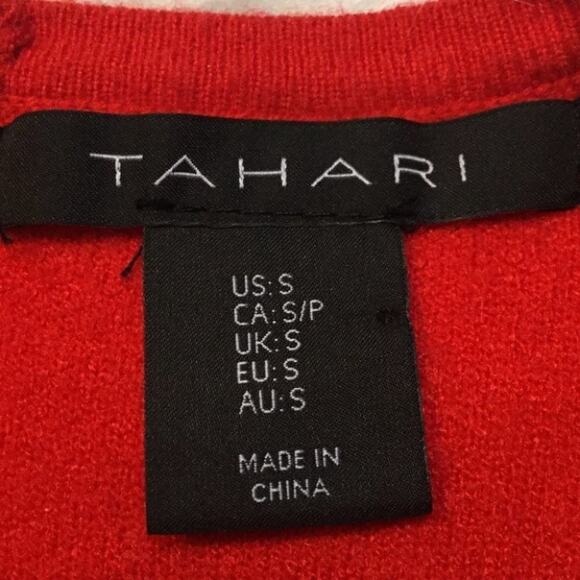 Tahari Red Zip Back 3/4 Sleeve Career Sweater Top Thick Modern Size Small S - Picture 2 of 12